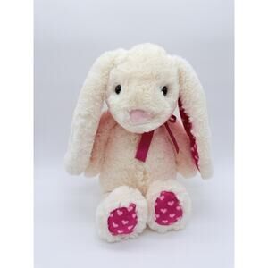 World's Softest Plush Bunny Stuffed Animal Pinkish Red Fabric Heart Ears Bow 15”